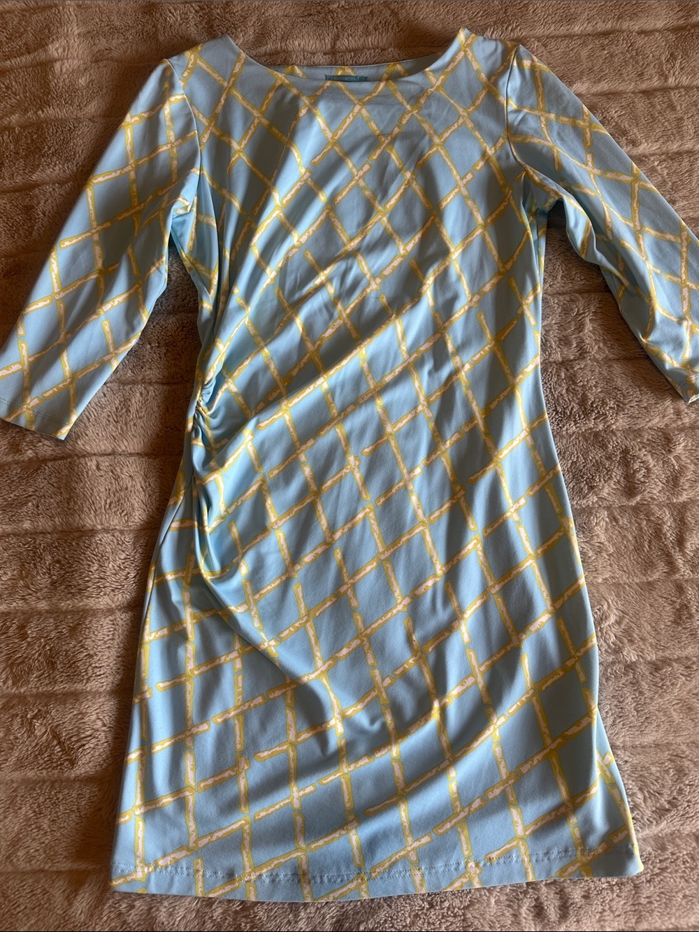 J. McLaughlin Light Blue Dress with Gold Chain Lattice
